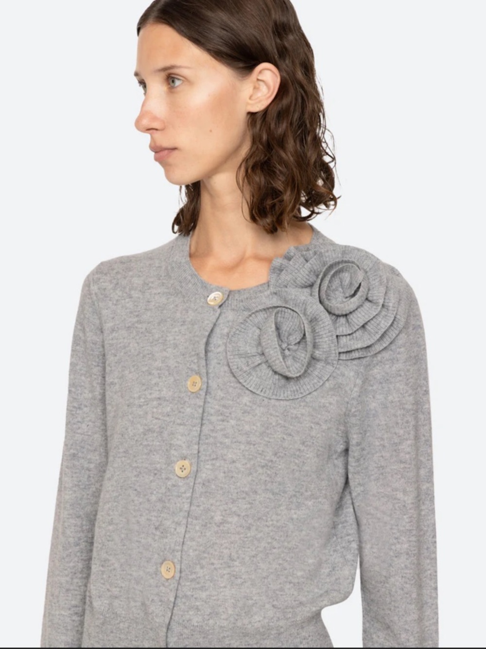 Daisy Fuentes Gray Floral Applique Crewneck Cardigan